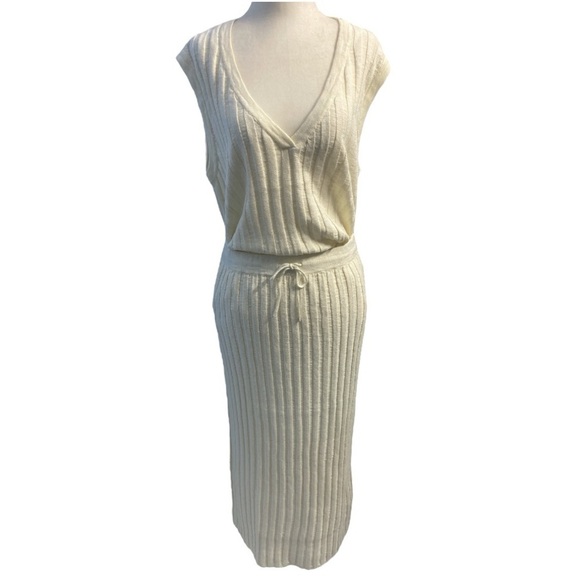 62. Free People Veda Sweater Set Ivory Ribbed Maxi Pencil Skirt 2 In 1 Size S - Picture 9 of 17